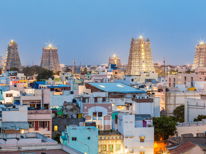 Pland large des toits du centre ville de Madurai